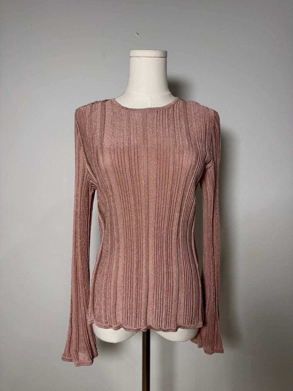 Zimmermann Metallic Ribbed Knit Long Sleeve Top Size 2